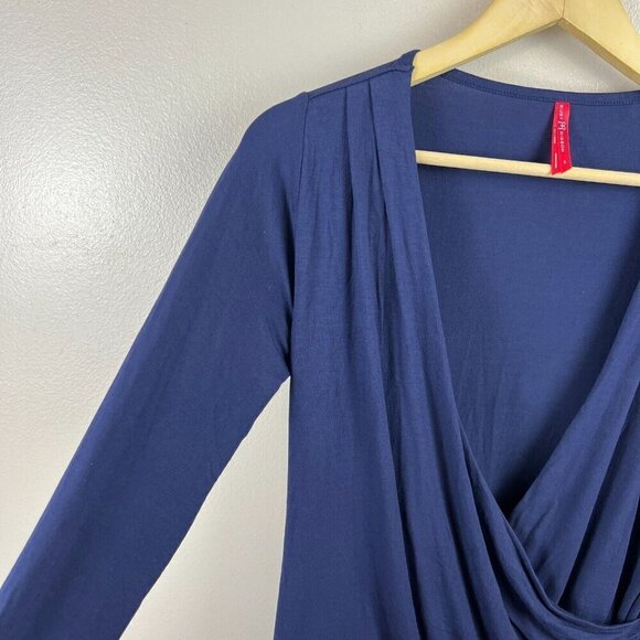 Ruby Ribbon Vivan Tunic Top Size Small Blue Faux Wrap Stretch Navy Blue Casual - Picture 5 of 9